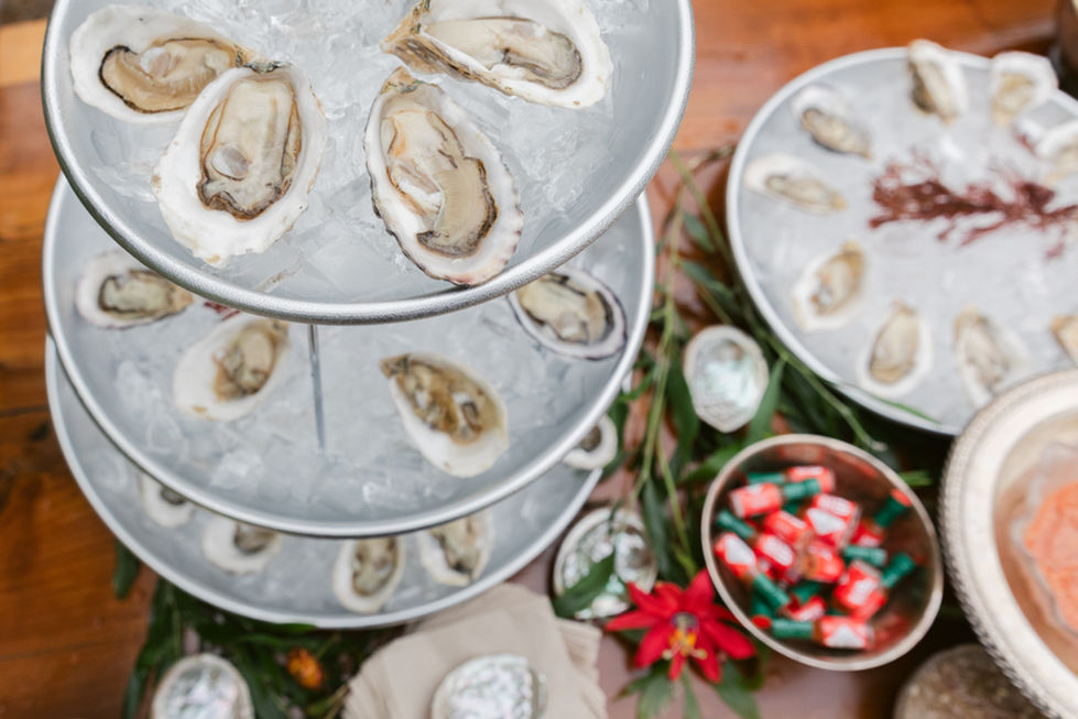 a tray of oysters sitting on top of ice
