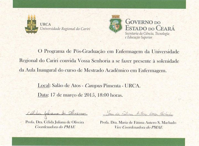 Programa de Pós-Graduação em Enfermagem da URCA Convida Comunidade Acadêmica.