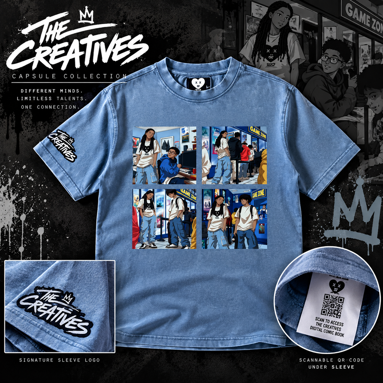 The Creatives Capsule Comic Tee — Washed Blue