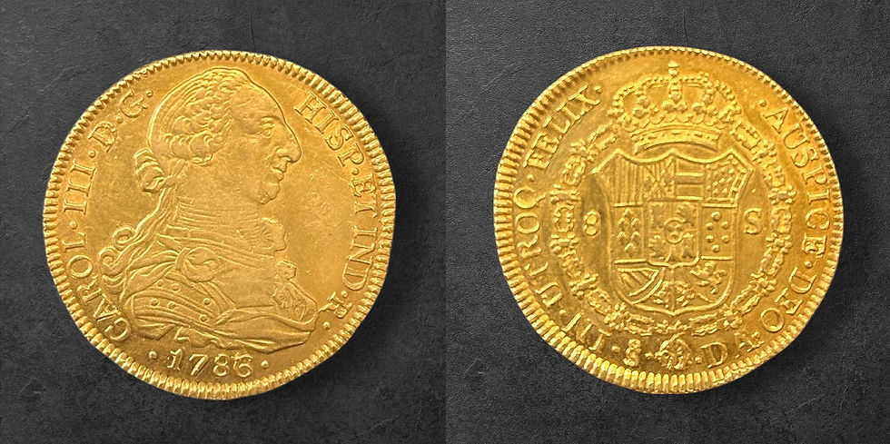 Moneda 8 escudos de oro Carlos III, 1786