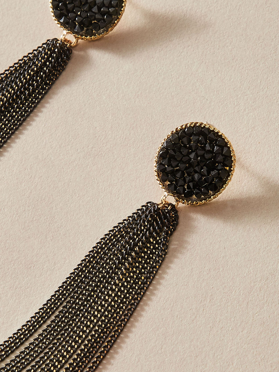Thumbnail: Black Quartz cluster & chains Tassel Charm Drop Earrings