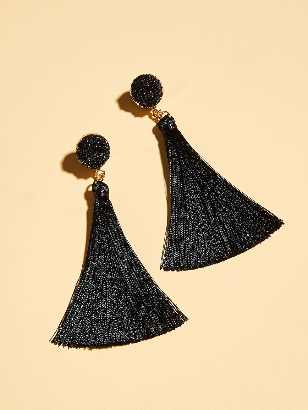 Thumbnail: Black Quartz cluster & chains Tassel Charm Drop Earrings