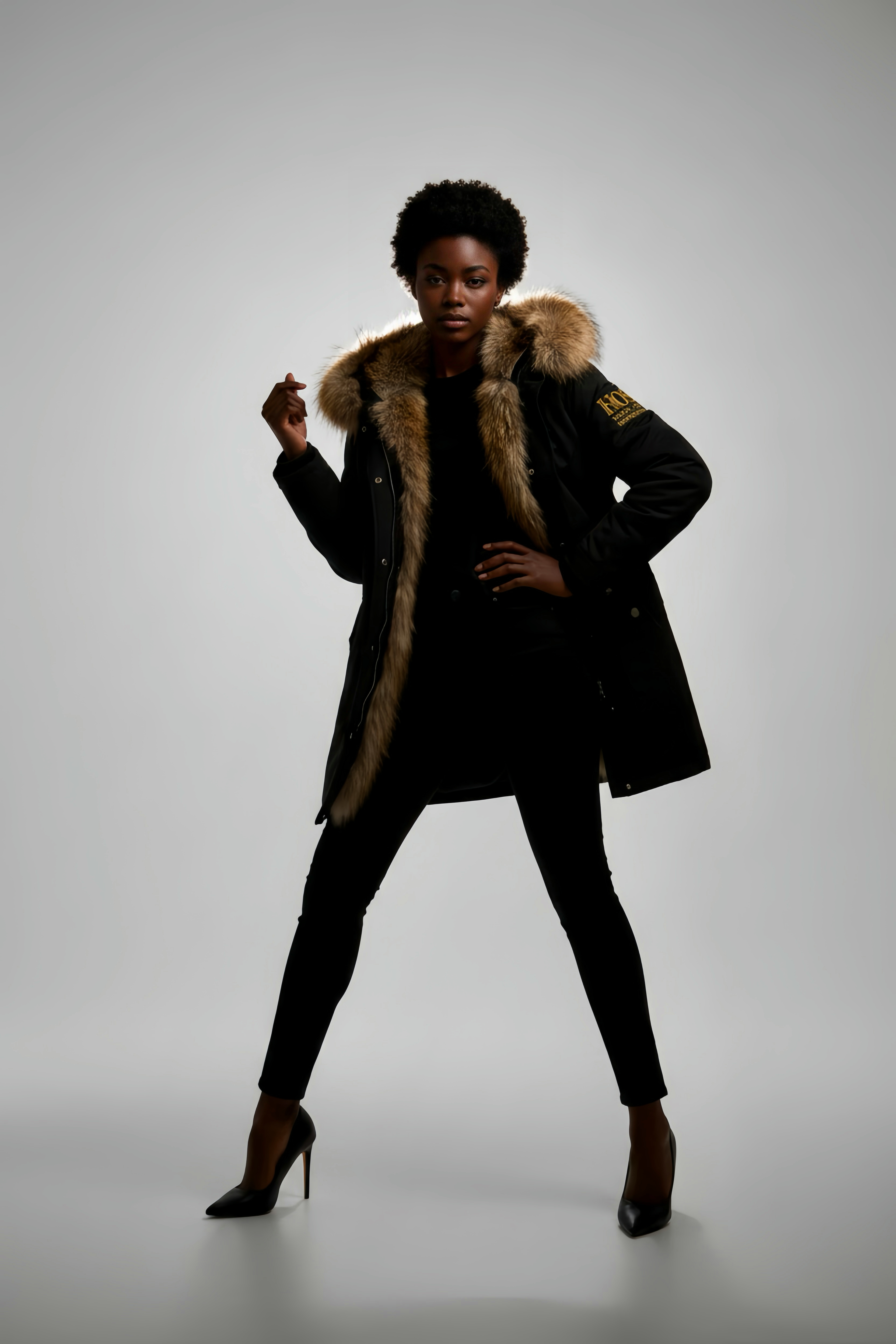 Winter Coat with fox fur collar and rabbit fur lining