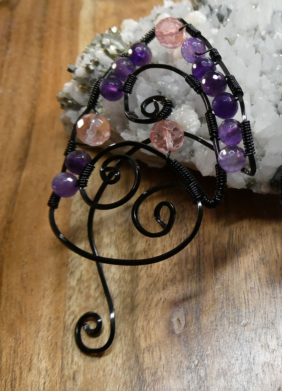 Thumbnail: 🧝‍♀️ Amethyst & Cherry Quartz Wire-Woven Elf Ears – Wearable Crystal Art