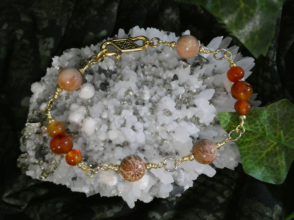 Thumbnail: 🔥 Gold Wire Bracelet with Fossilized Coral & Carnelian