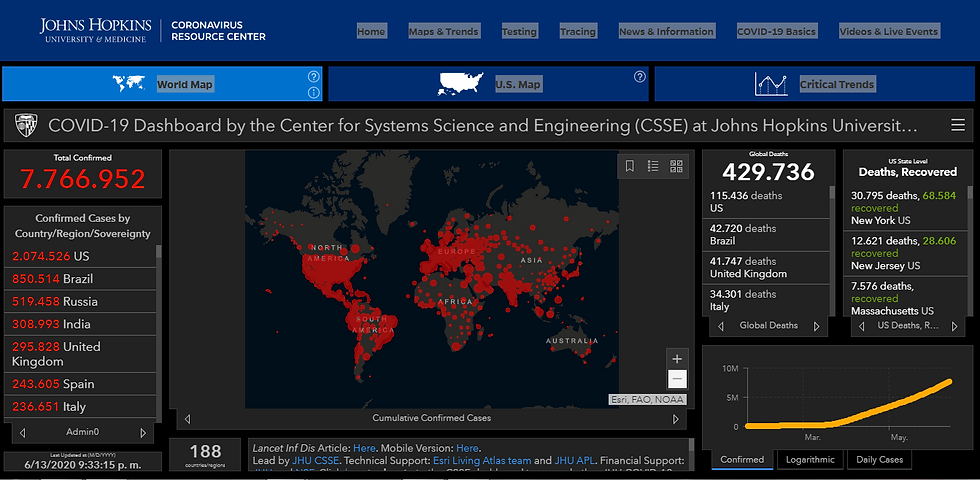 Mapa Mundial Foto Universidad Johns Hopkis Vía: Medio digital https://coronavirus.jhu.edu/map.html