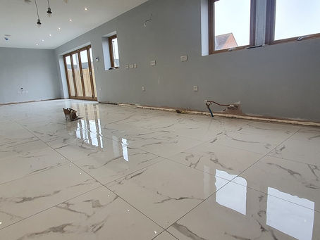 Huge kitchen/ dining room, utility room tiling jobs completed. All together (+4 bathrooms) 215 sqm.