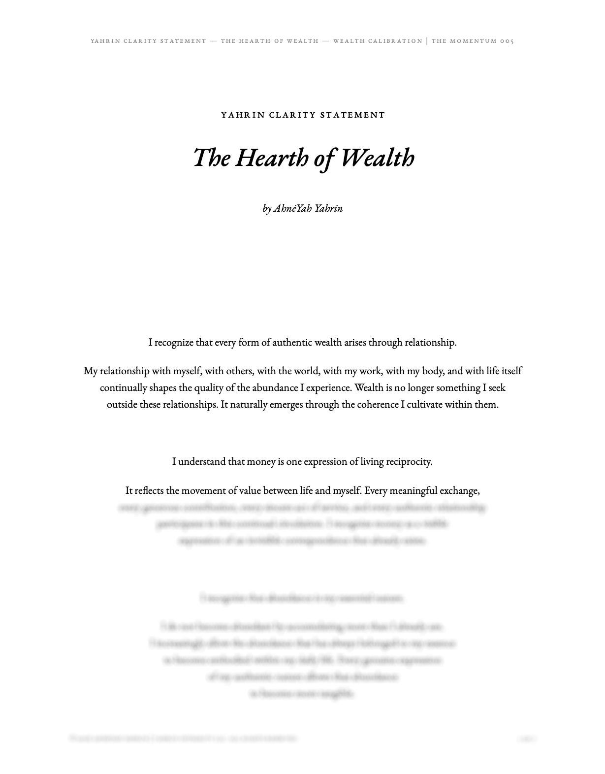 The Hearth of Wealth — Yahrin Clarity Statement™ | M005