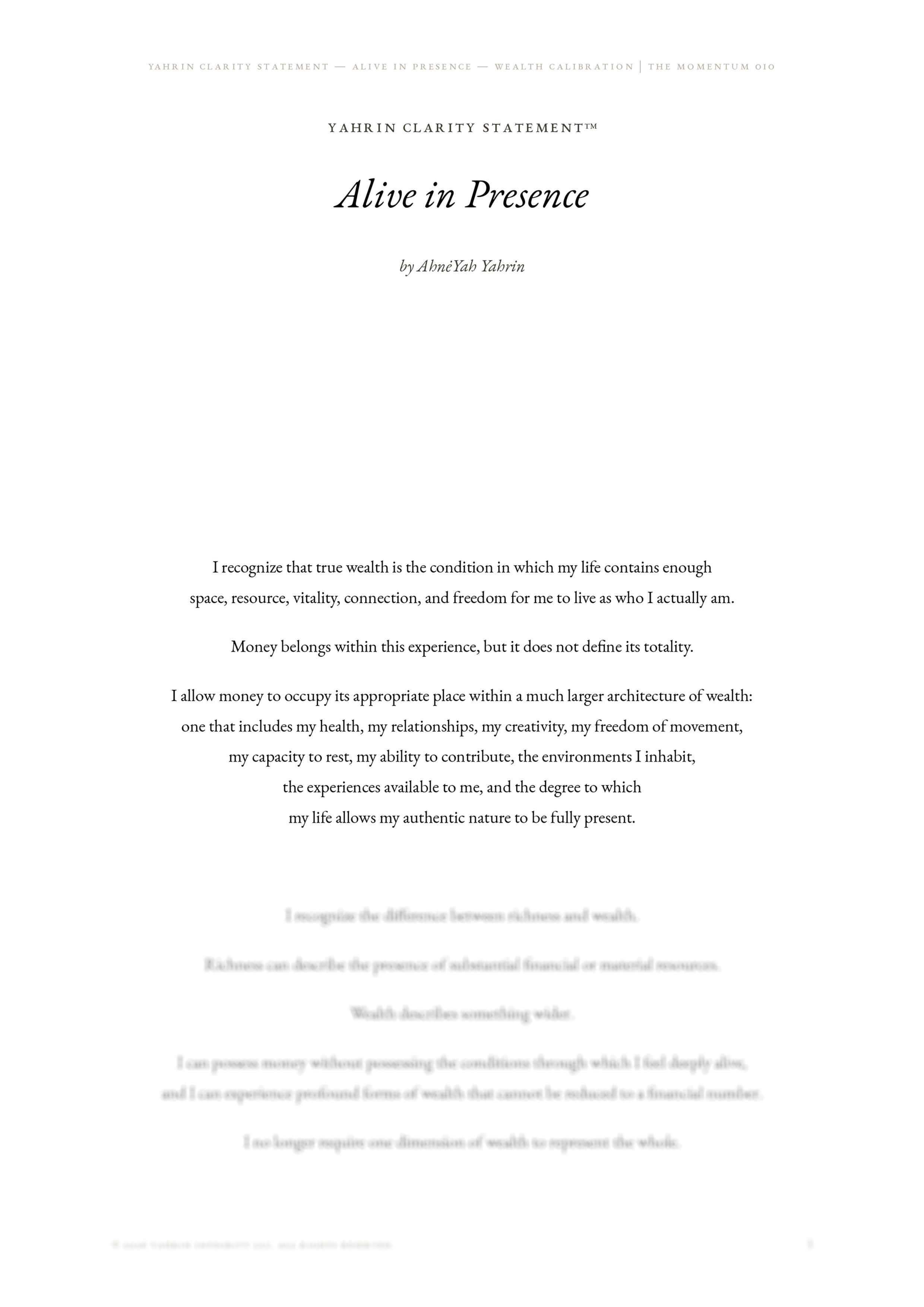 Alive in Presence — Yahrin Clarity Statement™ | M010