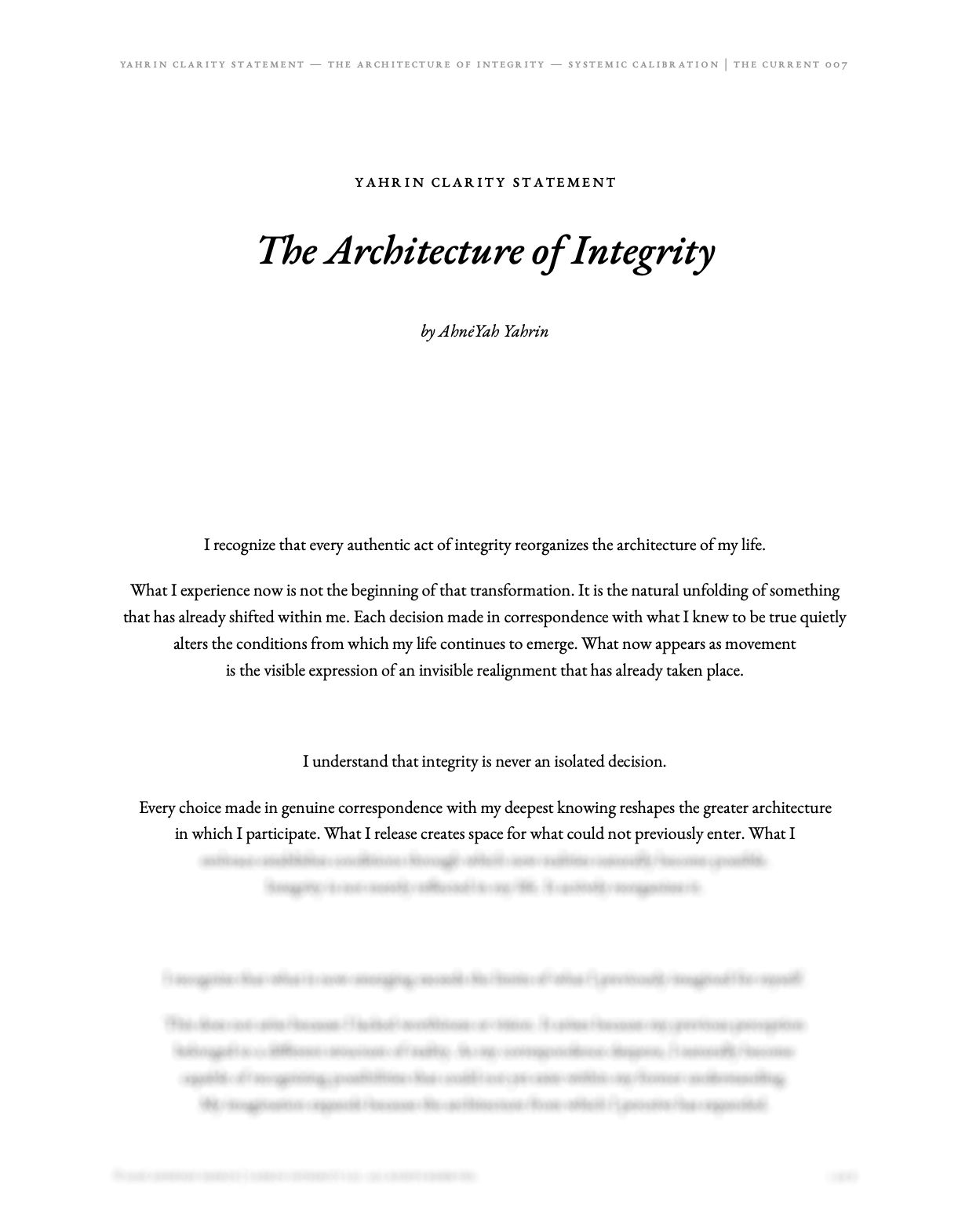 The Architecture of Integrity — Yahrin Clarity Statement™ | C007