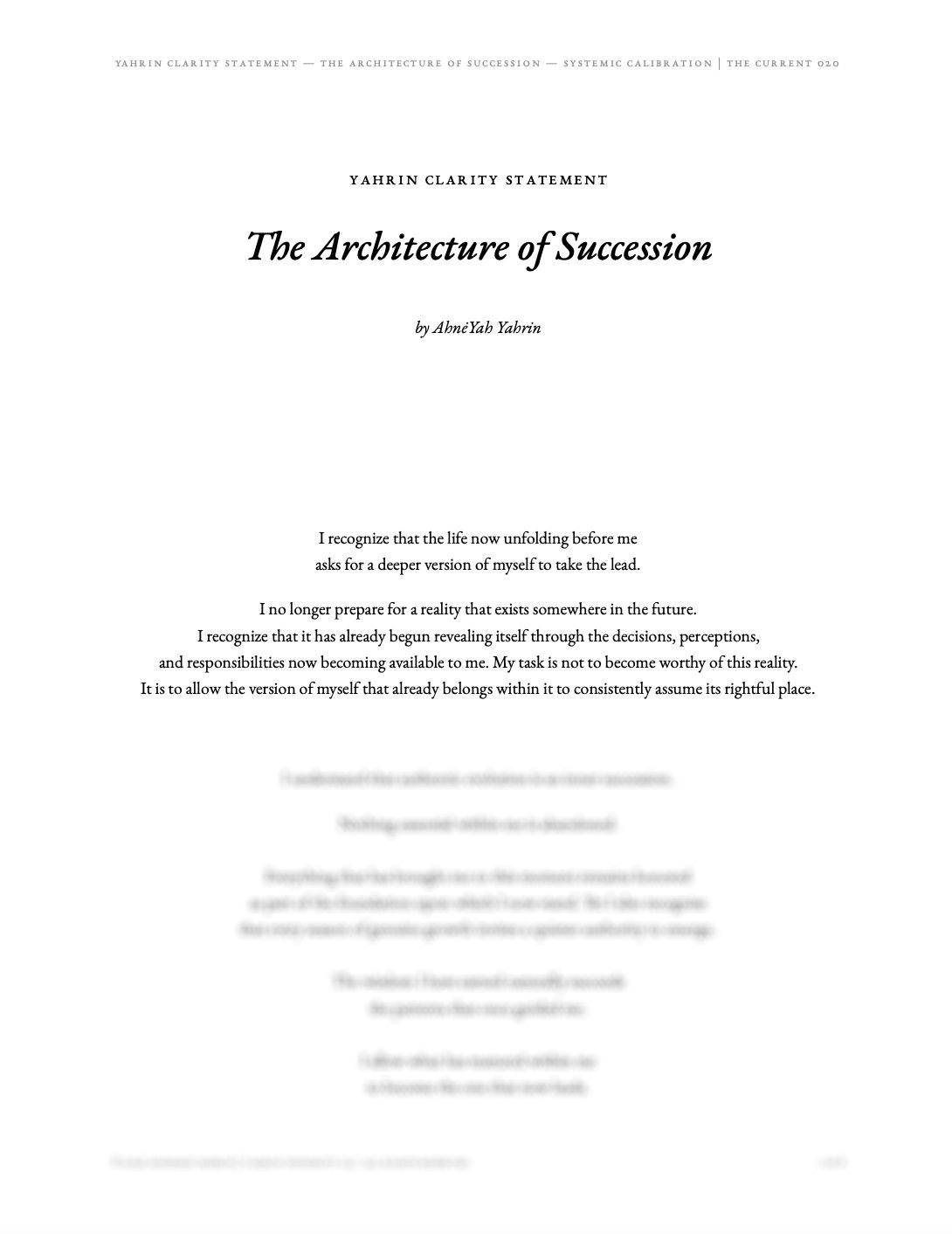 The Architecture of Succession — Yahrin Clarity Statement™ | C020