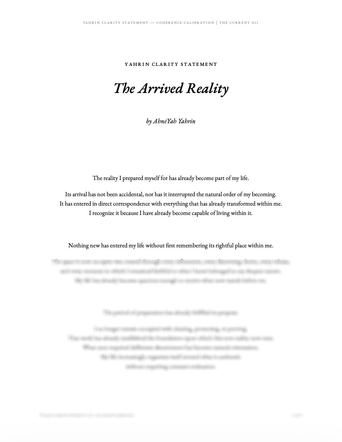 The Arrived Reality — Yahrin Clarity Statement™ | C011