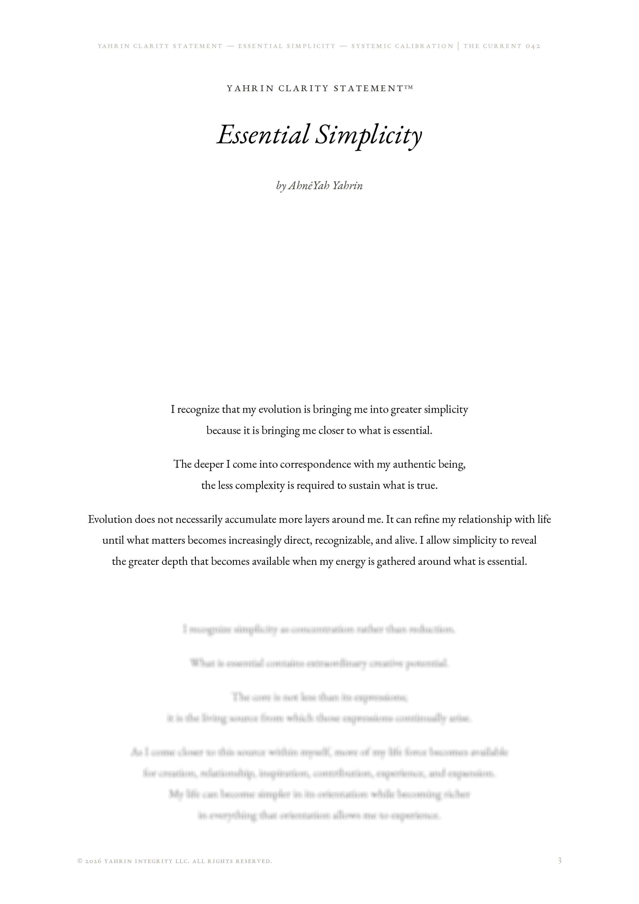 Essential Simplicity — Yahrin Clarity Statement™ | C042