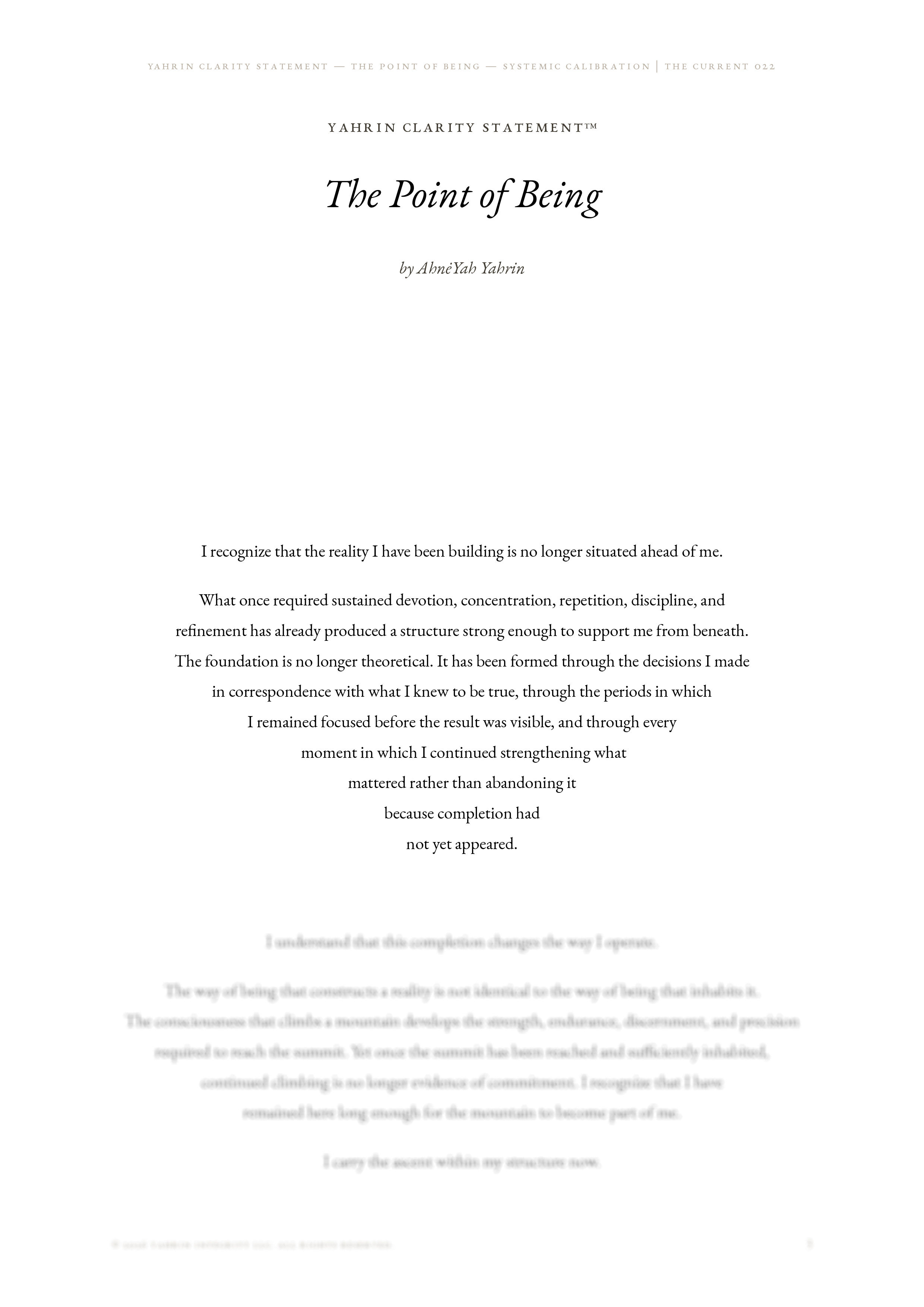 The Point of Being — Yahrin Clarity Statement™ | C022