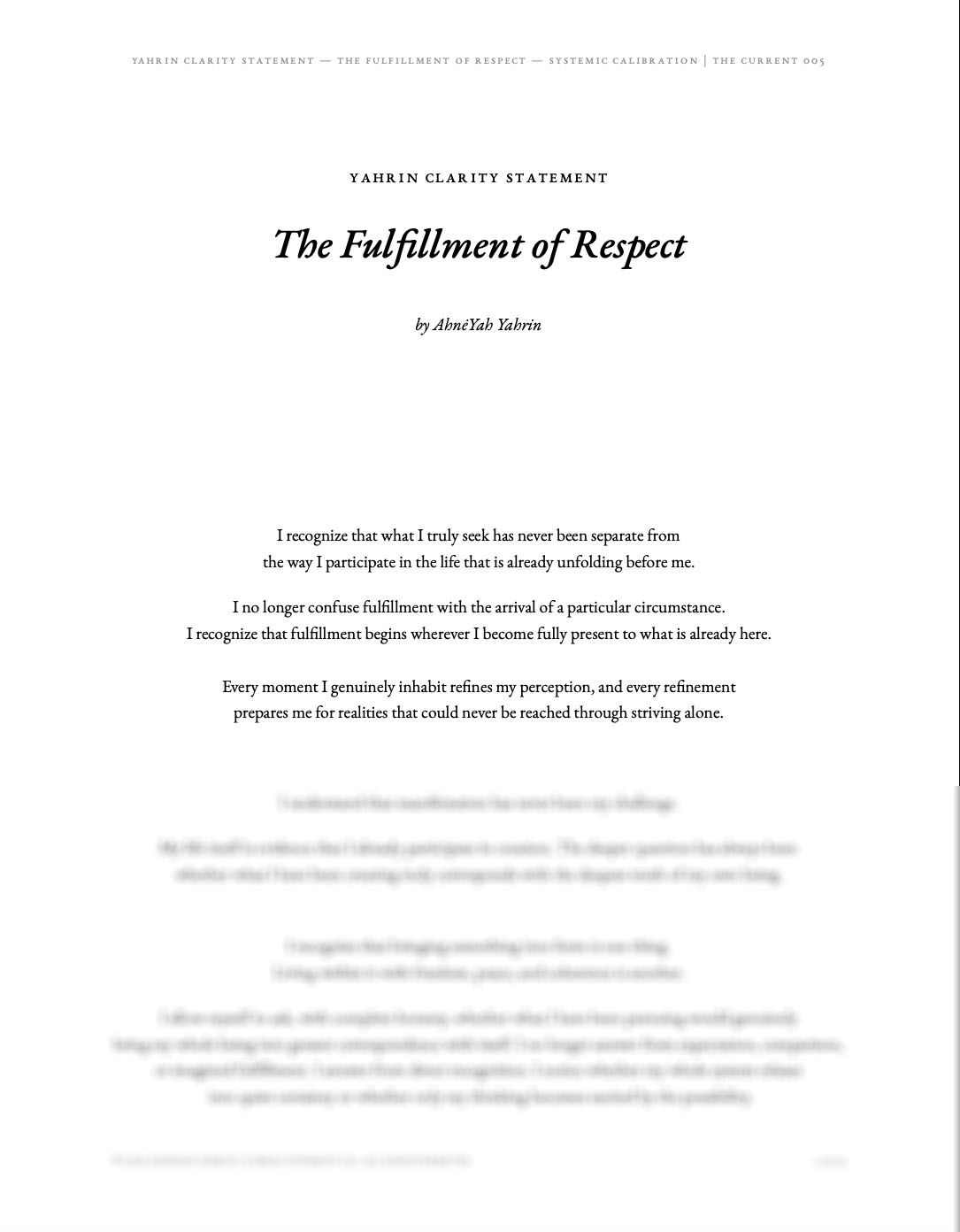 The Fulfillment of Respect — Yahrin Clarity Statement™ | C005