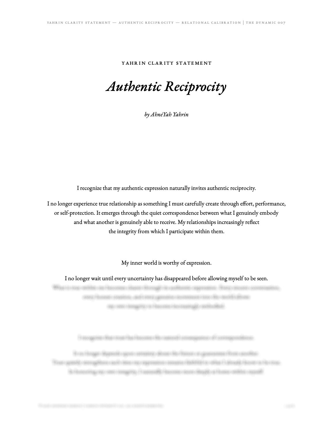 Authentic Reciprocity — Yahrin Clarity Statement™ | D007