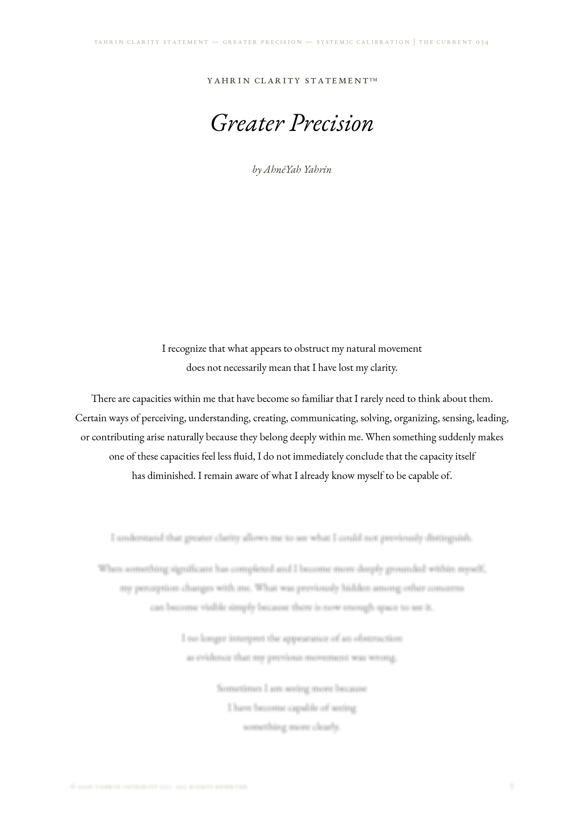Greater Precision — Yahrin Clarity Statement™ | C034