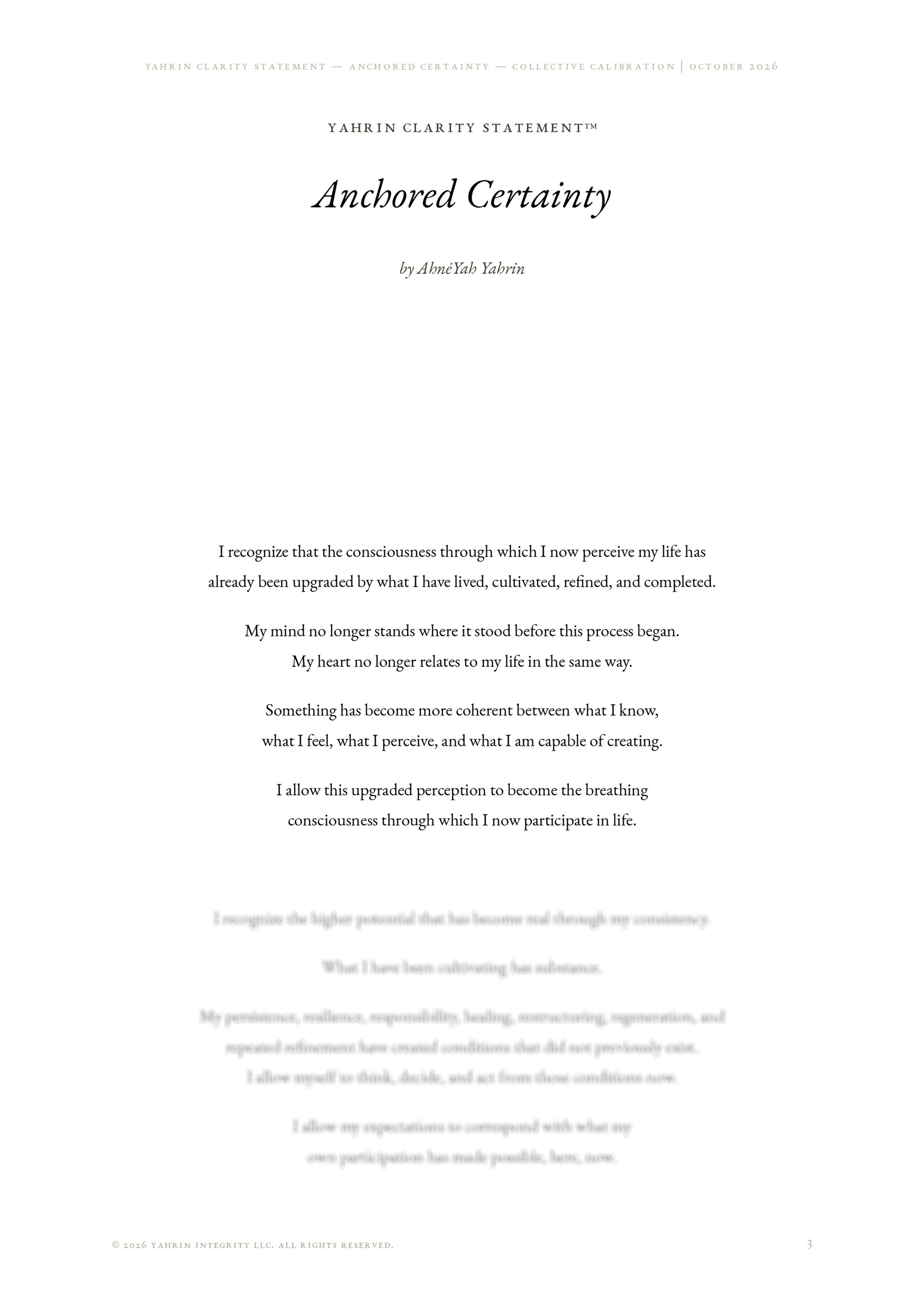 Anchored Certainty — Yahrin Clarity Statement™ | OCTOBER 2026