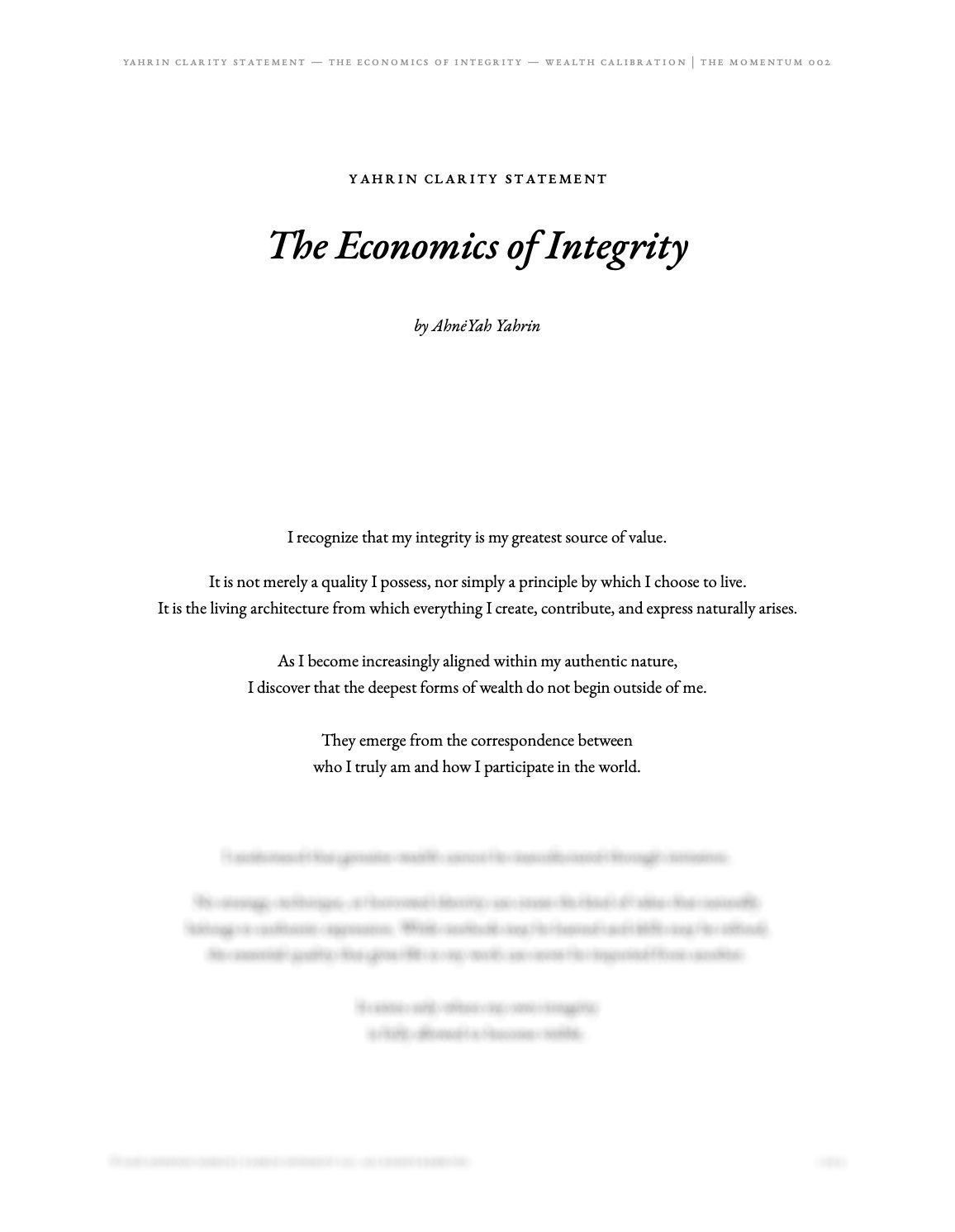 The Economics of Integrity — Yahrin Clarity Statement™ | M002