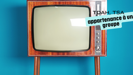 une télévision ancienne, avec la mention TDAH et TSA "appartenance à un groupe"