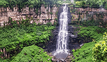 La Chorrera waterfall surrounded by lush green cliffs near Bogotá, Colombia.