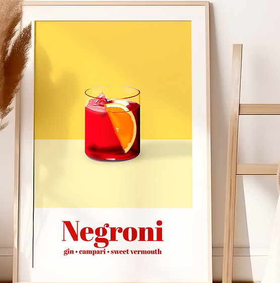 Negroni giclée print in oak frame