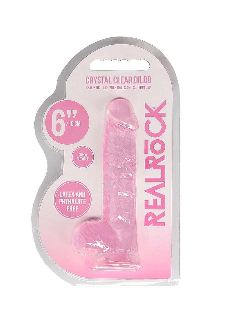 Thumbnail: Real Rock Crystal Clear 6" Realistic Dildo With Balls - Pink