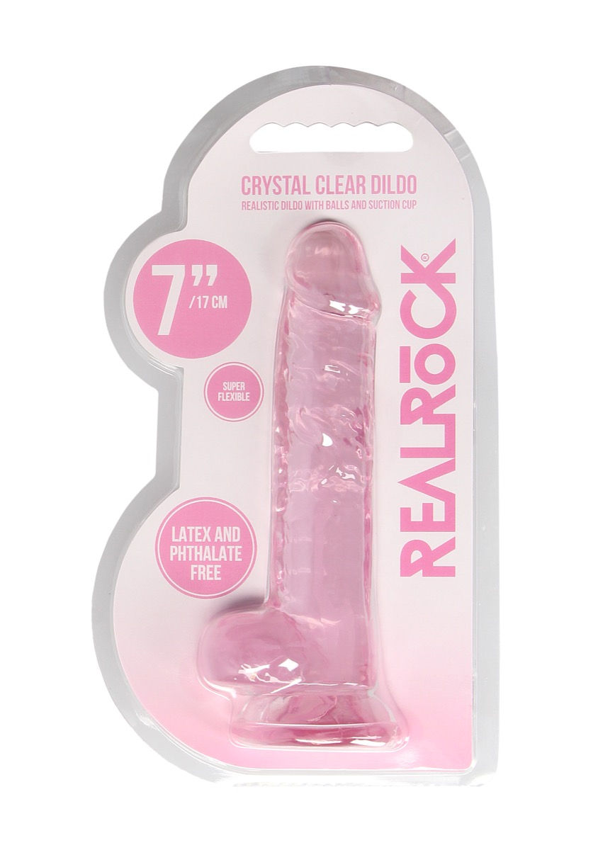 Thumbnail: Real Rock Crystal Clear 7" Realistic Dildo With Balls - Pink
