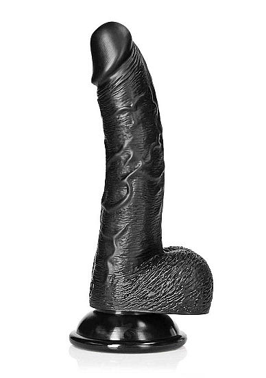 Thumbnail: Real Rock - Curved Realistic Dildo With Balls with Suction Cup 7" - Black