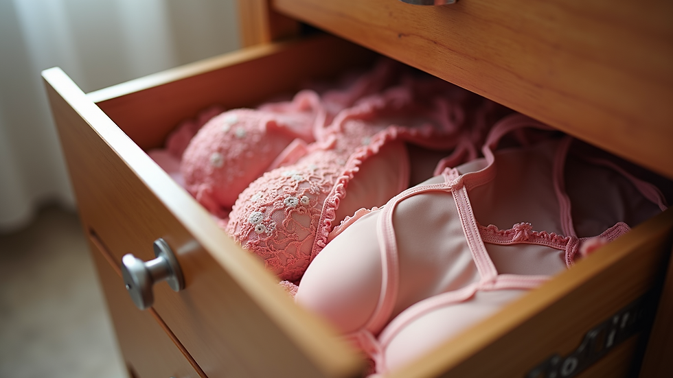 High-angle view of an open lingerie drawer full of colorful lingerie