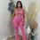 Thumbnail: PINK KNIT STRIPE HALTER TOP & PANT SET