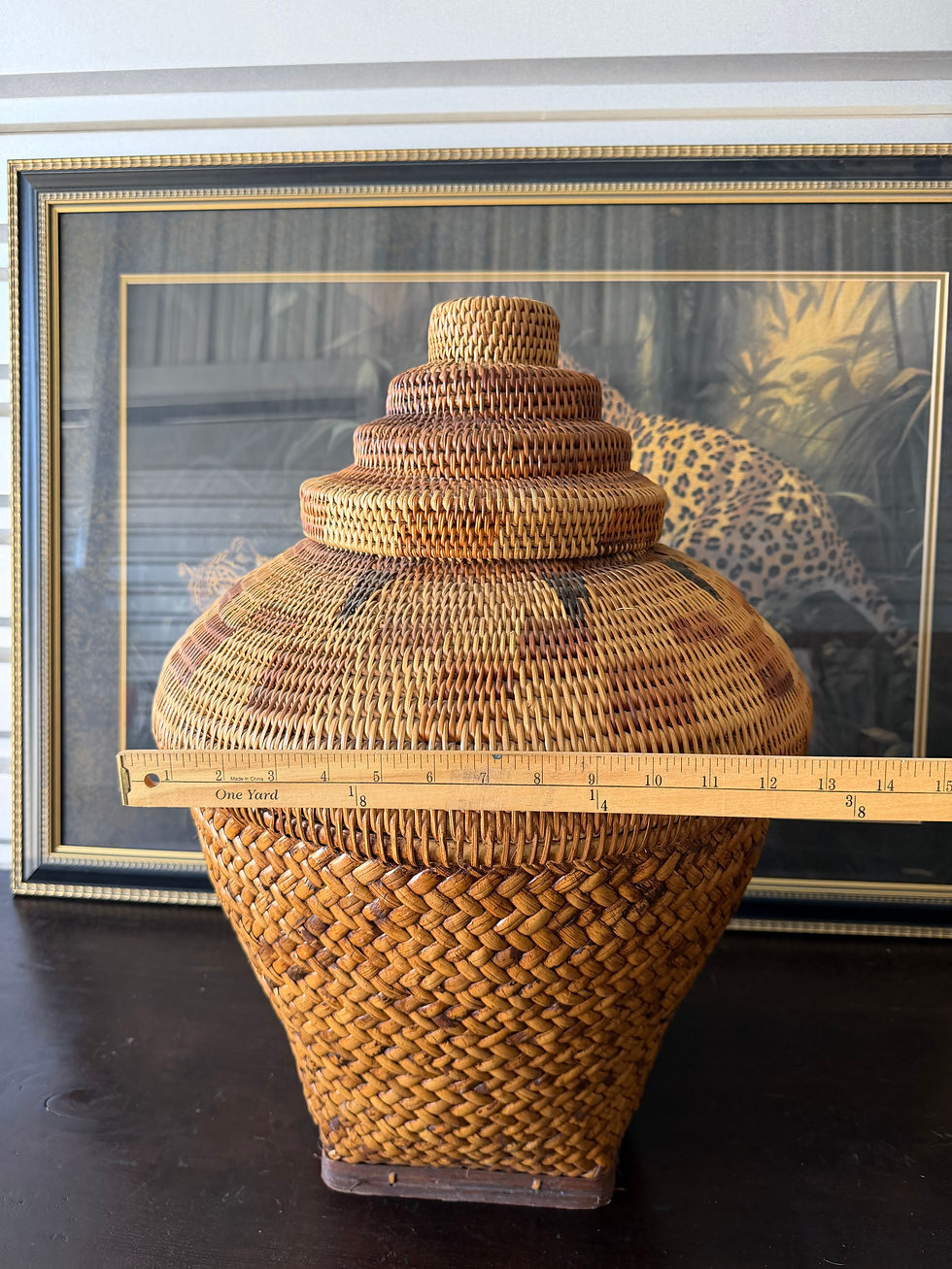 Thumbnail: Handwoven Lidded Rattan Storage Basket | Vintage Woven Decorative Vessel