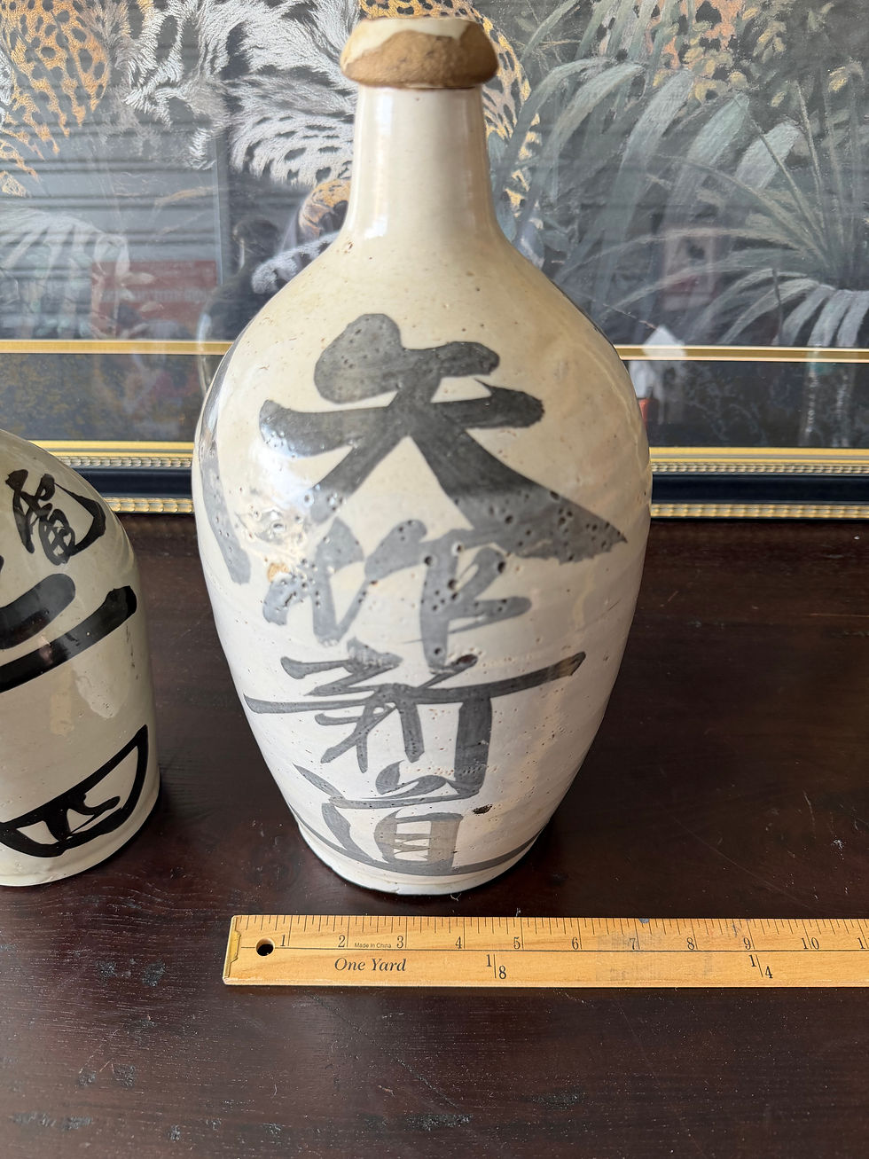 Thumbnail: Vintage Handcrafted Ceramic Calligraphy Bottle Vase Set (2-Piece)