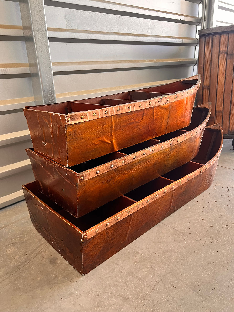 Thumbnail: Set of 3 Vintage Rustic Wooden Trough Baskets | Farmhouse Décor