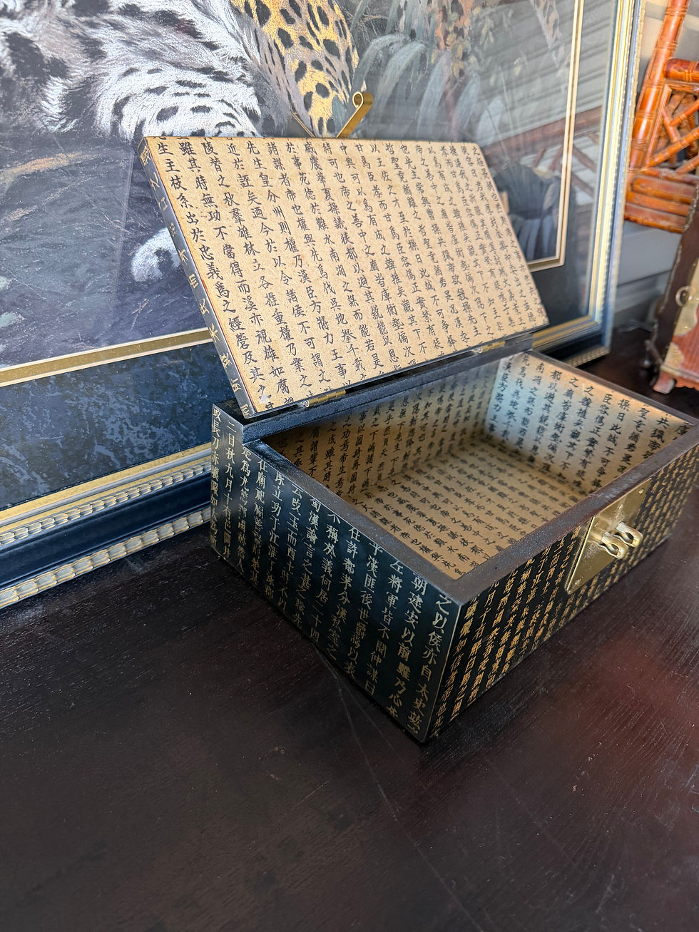 Thumbnail: Decorative Asian Style Wooden Keepsake Box with Brass Latch