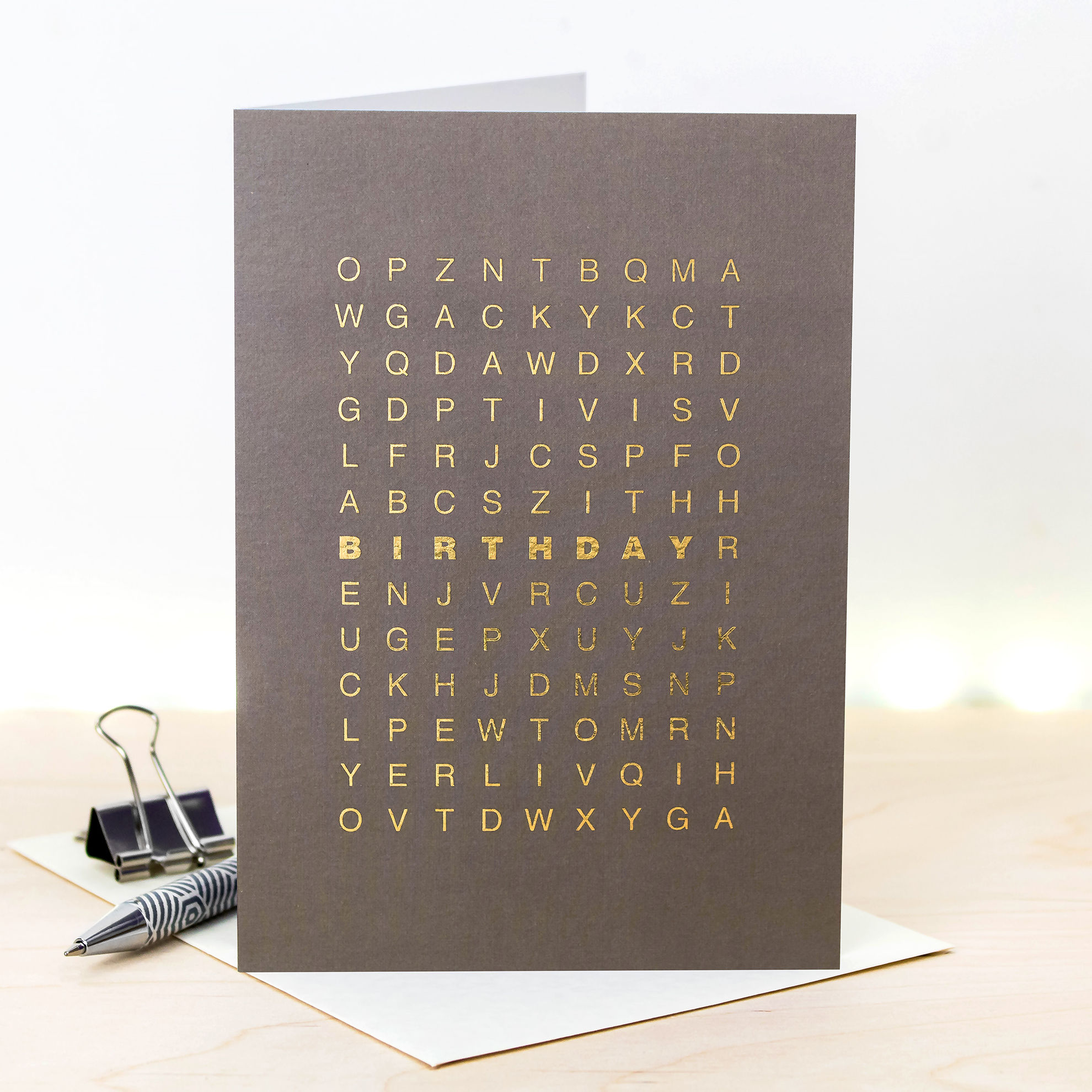Birthday Wordsearch Luxury Metallic Gold Card