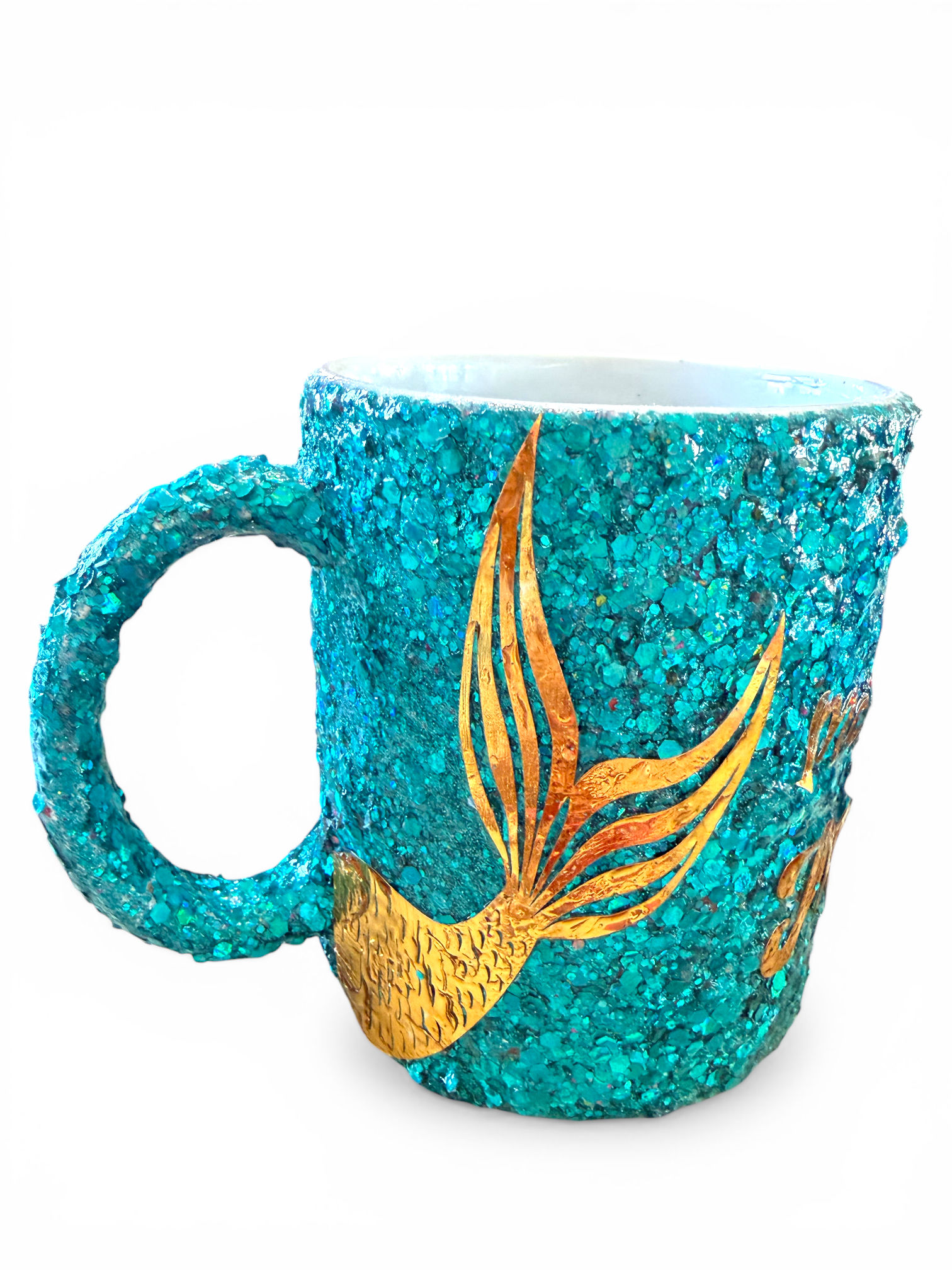 Turquoise Mermaid Glitter Epoxy Mug – Handmade Ocean Inspired Coffee Cup with Go