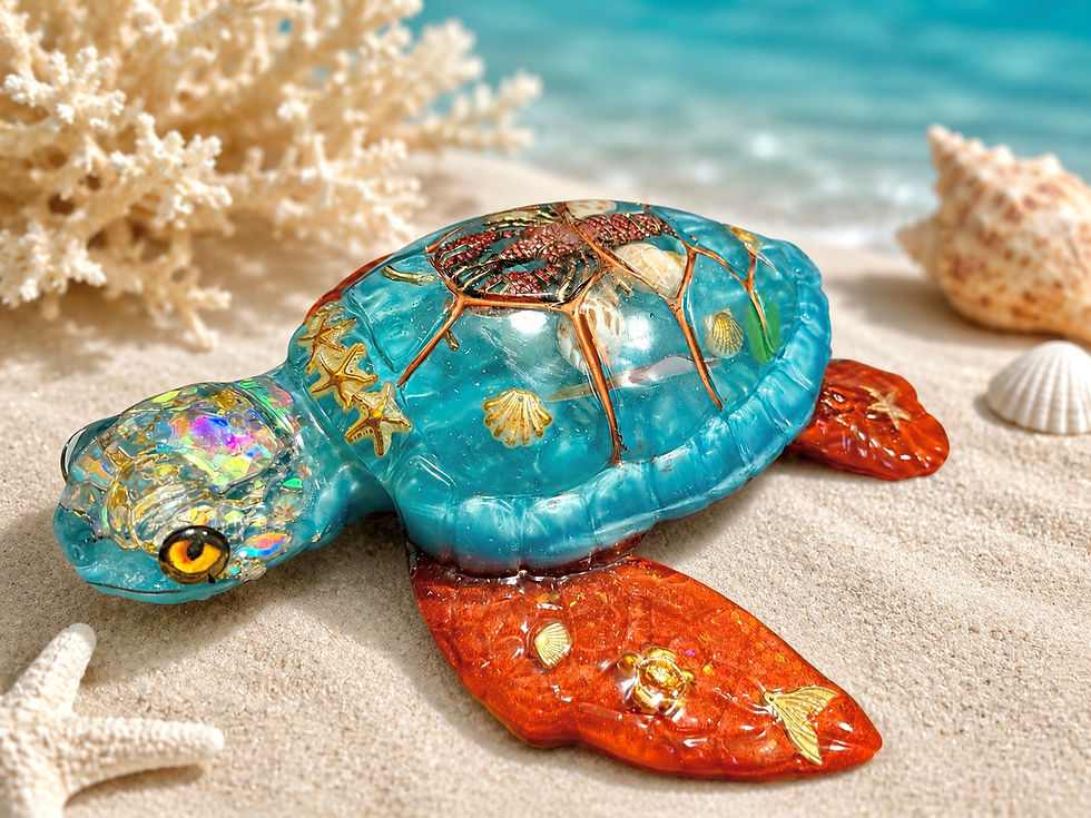 large handmade resin sea turtle decor blue shell orange fins beach ocean theme