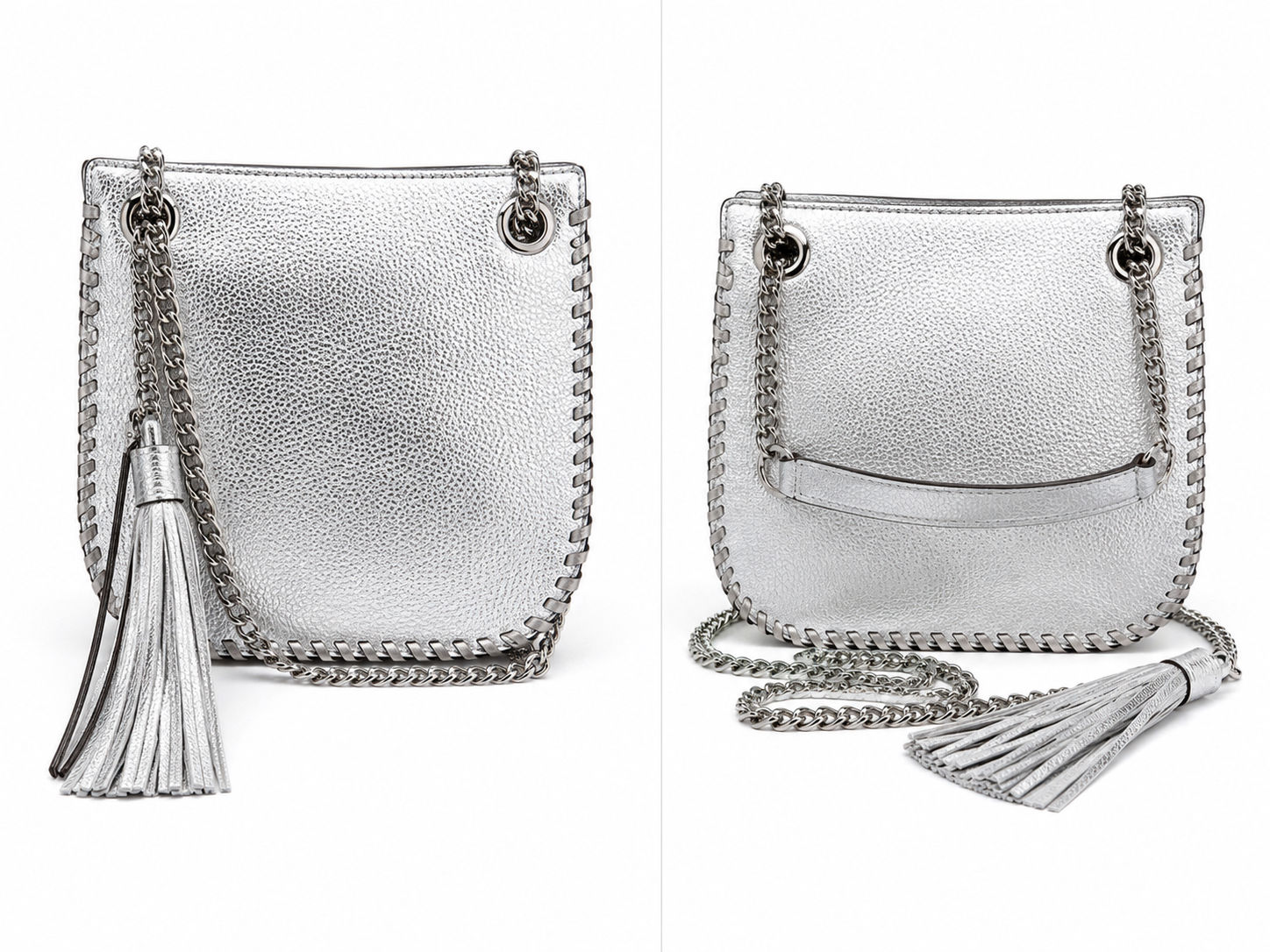 Michael Kors Whipped Chelsea Small Messenger Silver Leather Bag/Chain Strap