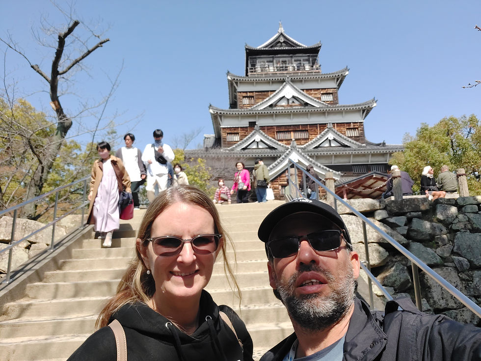 Stairs climbing up to Hiroshima Castle in Japan
