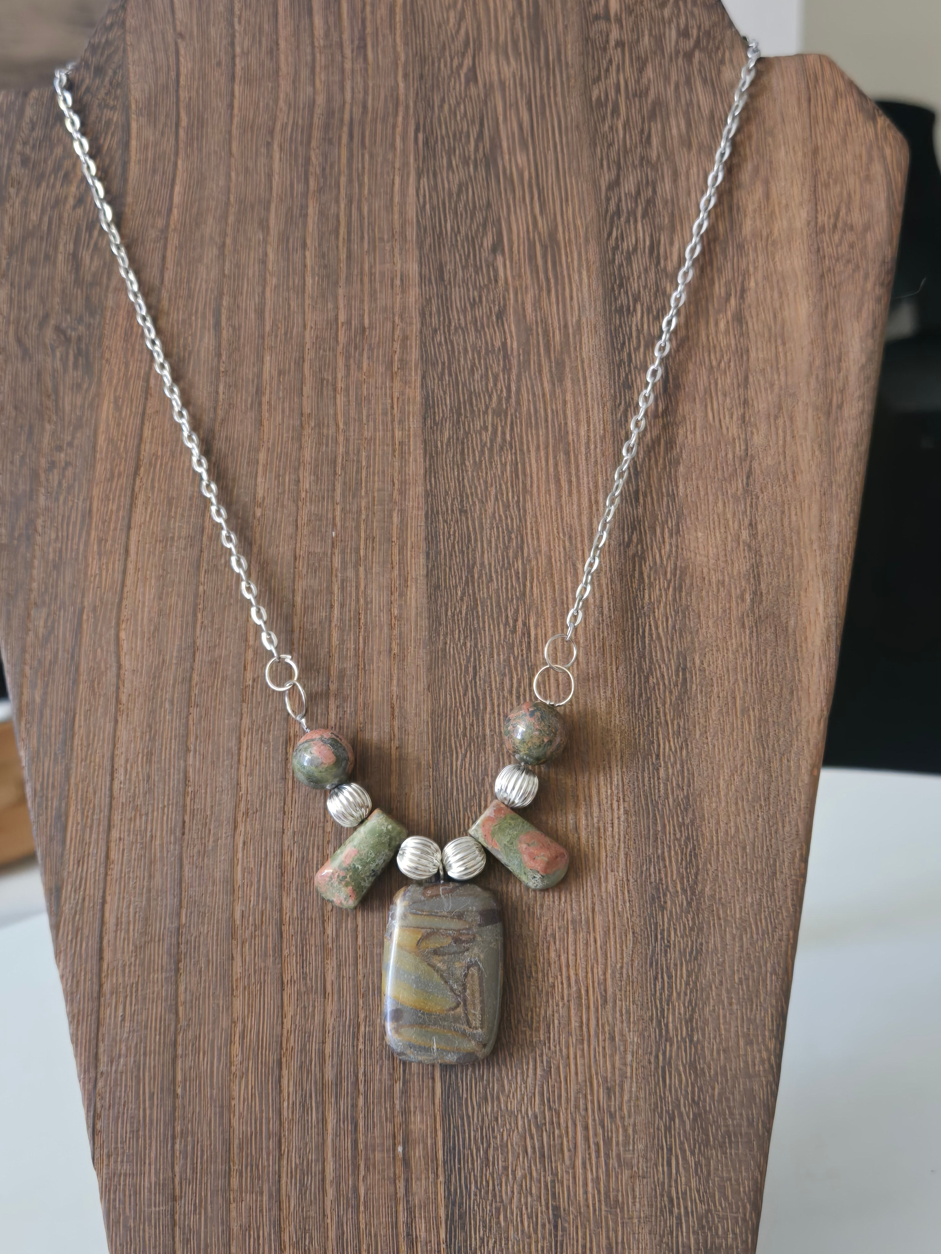Unakite gemstone necklace