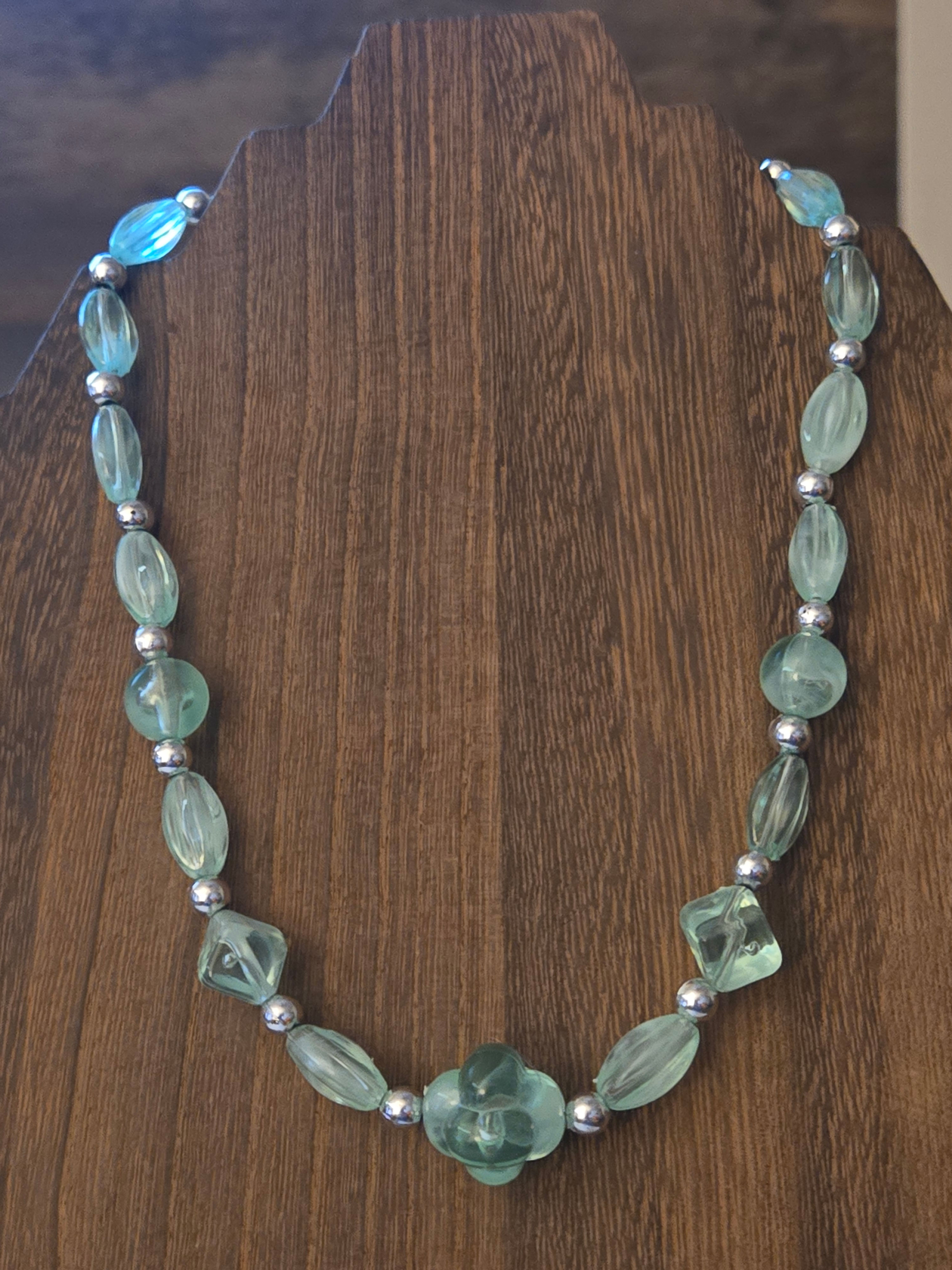 Sea green plastic beaded necklace