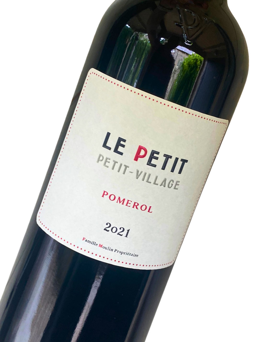 Close-up of the label on a bottle of Le Petit de Petit-Village 2021