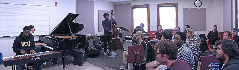 VCU band room, Justin Kauflin Trio giving clinic
