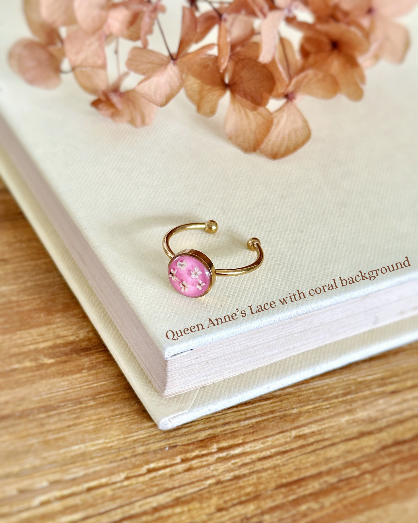 Gold Adjustable Ring - Queen Anne's Lace (Coral)
