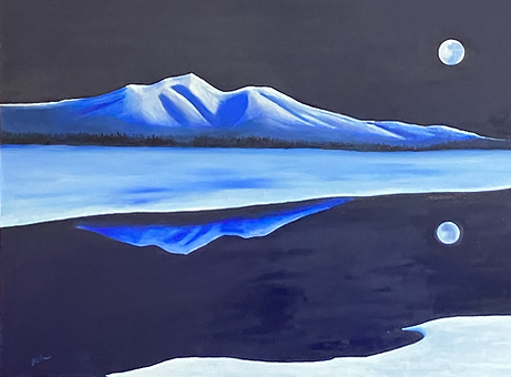 Oil Painting, San Francisco Peaks in Moonlight
