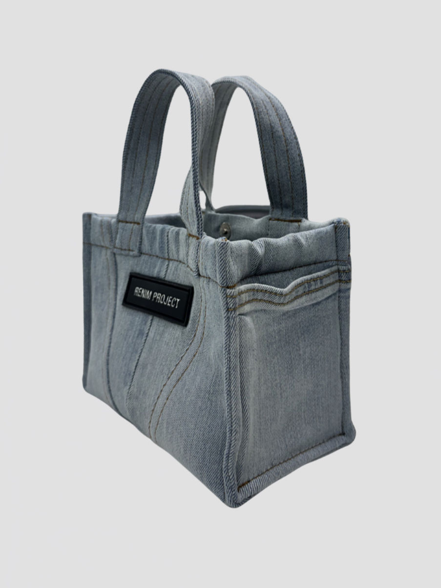 Thumbnail: Brick Box Mini Denim Tote Bag - Bleach Blue