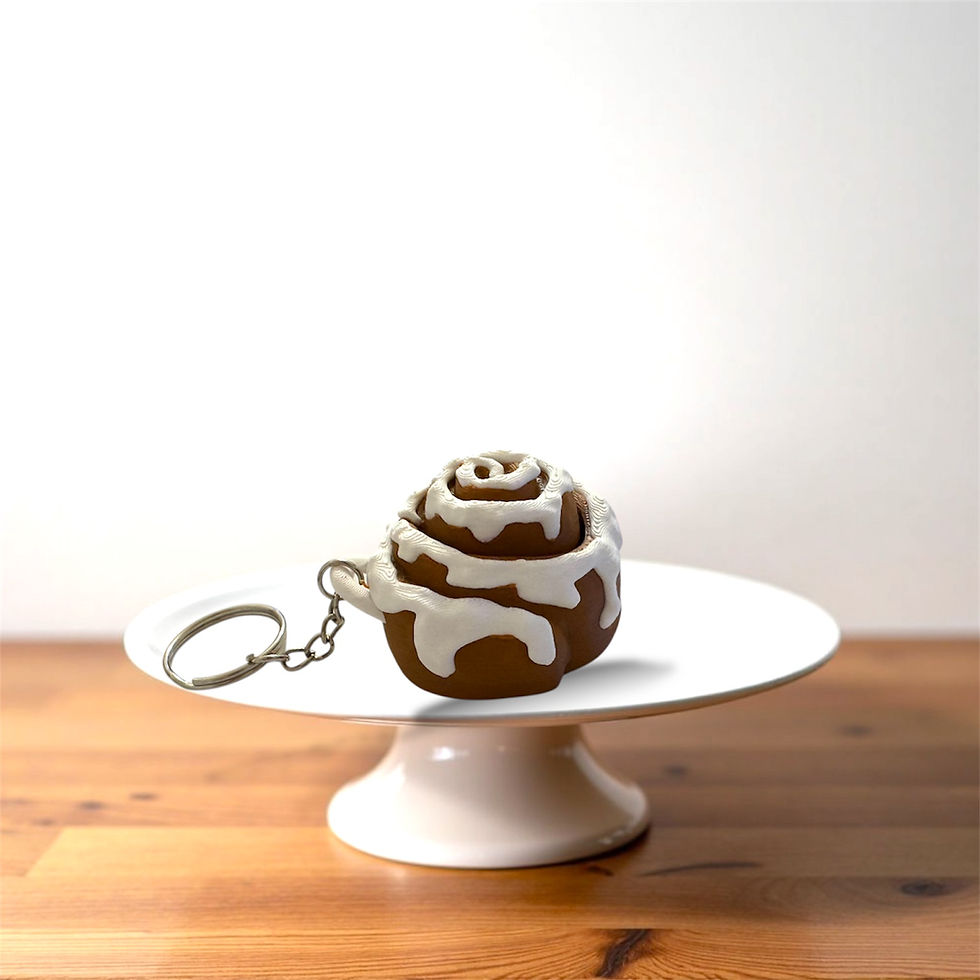 3D printed fidget clicker keyring - cinnamon bun