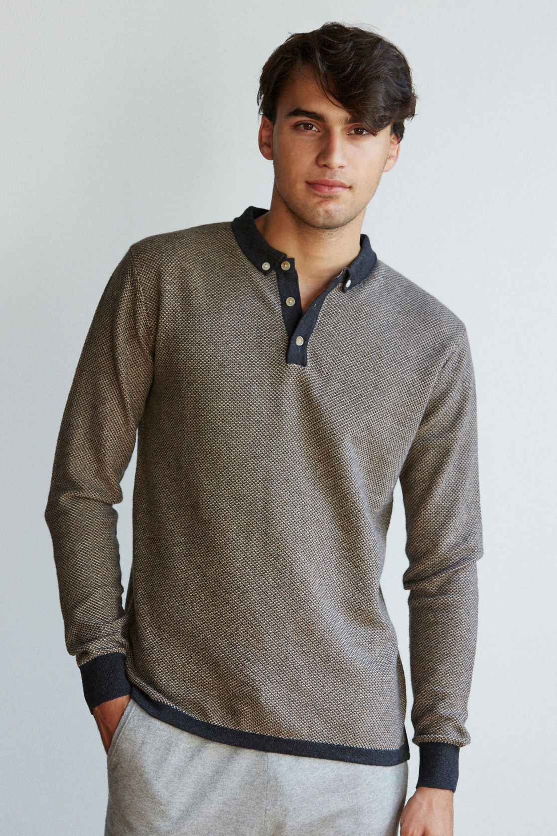Cashmere Blend Birdseye Button Down Polo