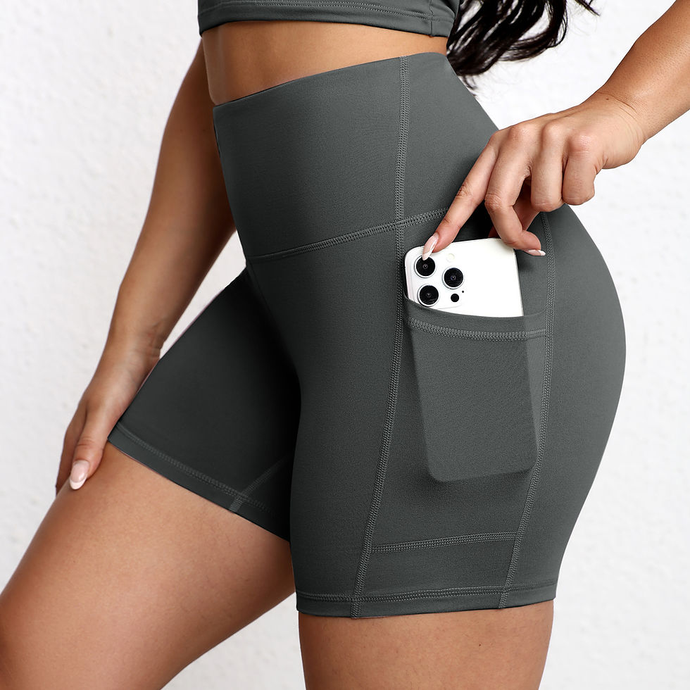 Thumbnail: Women Pocket Sports ShortsHigh Waist Yoga Leggings Street Wearling Elastic Skinn